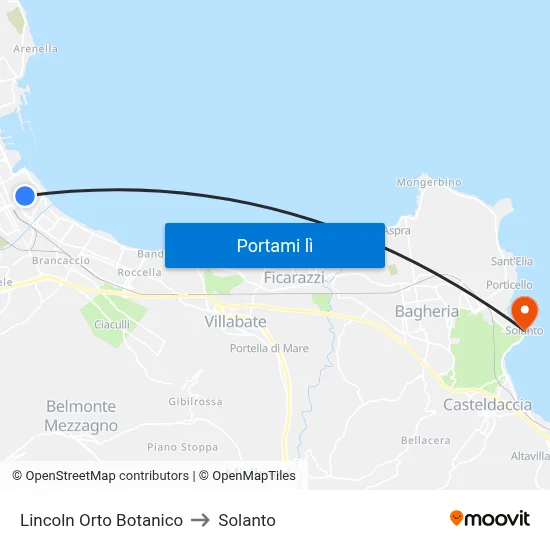 Lincoln Orto Botanico to Solanto map