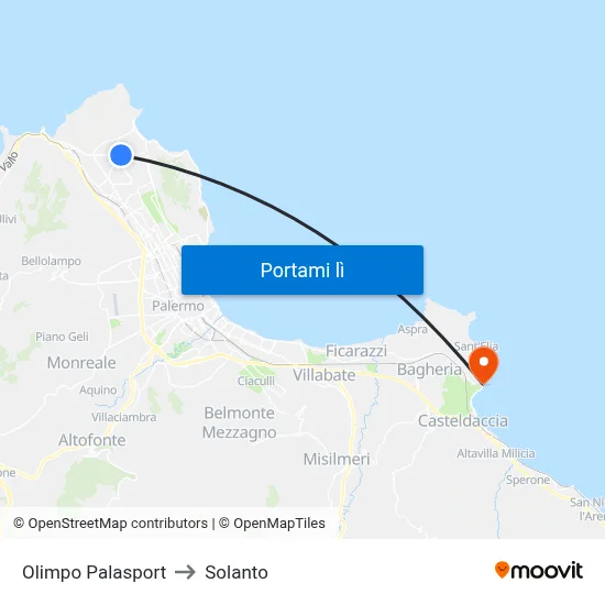 Olimpo Palasport to Solanto map