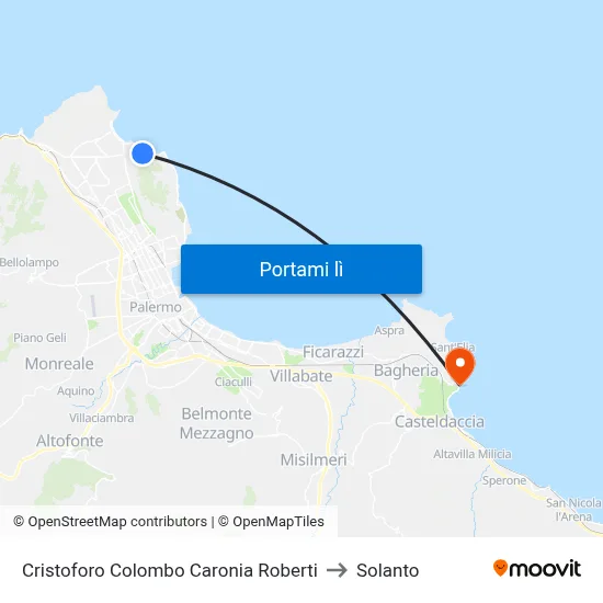 Cristoforo Colombo Caronia Roberti to Solanto map