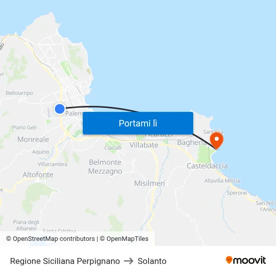Regione Siciliana Perpignano to Solanto map