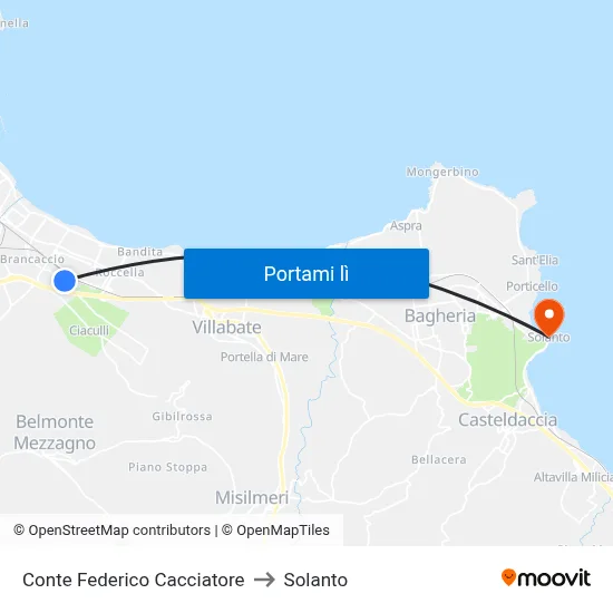 Conte Federico Cacciatore to Solanto map