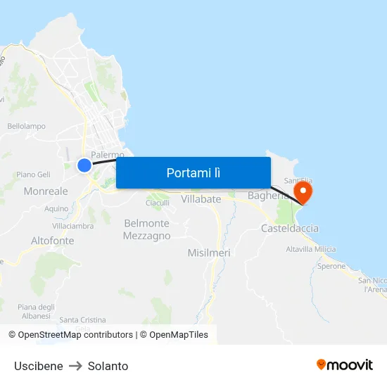Uscibene to Solanto map