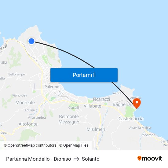 Partanna Mondello - Dioniso to Solanto map