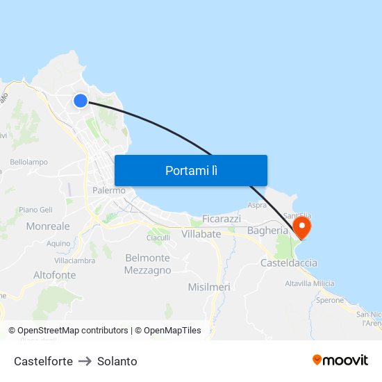 Castelforte to Solanto map