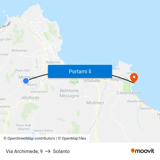 Piazza Inghileri to Solanto map