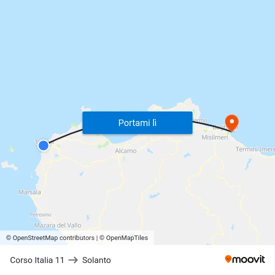 Corso Italia 11 to Solanto map