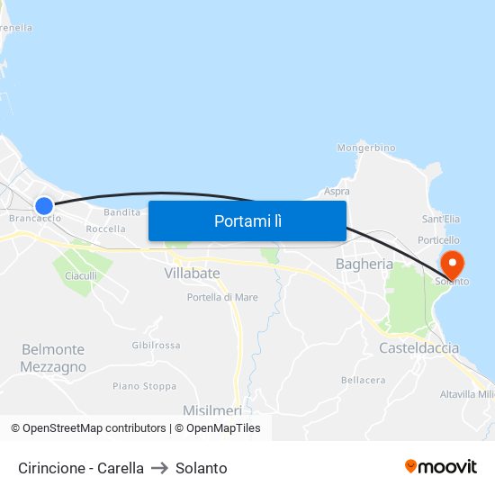 Cirincione - Carella to Solanto map