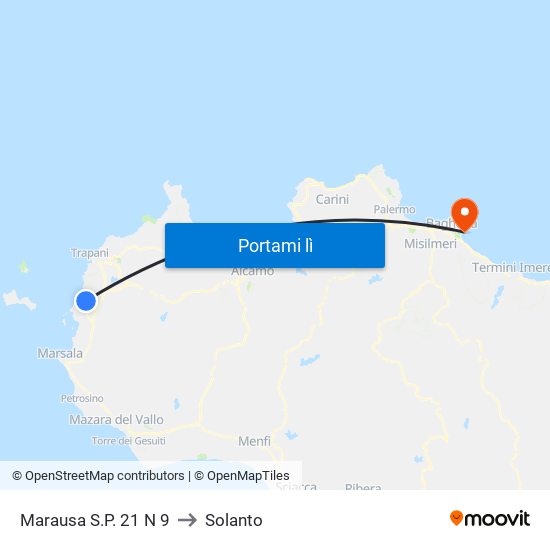 Marausa S.P.  21 N 9 to Solanto map