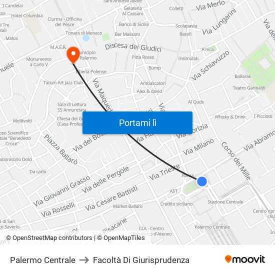 Palermo Centrale to Facoltà Di Giurisprudenza map