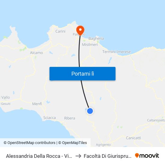 Alessandria Della Rocca - Via Roma to Facoltà Di Giurisprudenza map