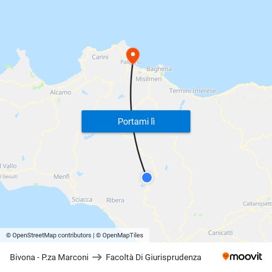 Bivona - P.za Marconi to Facoltà Di Giurisprudenza map
