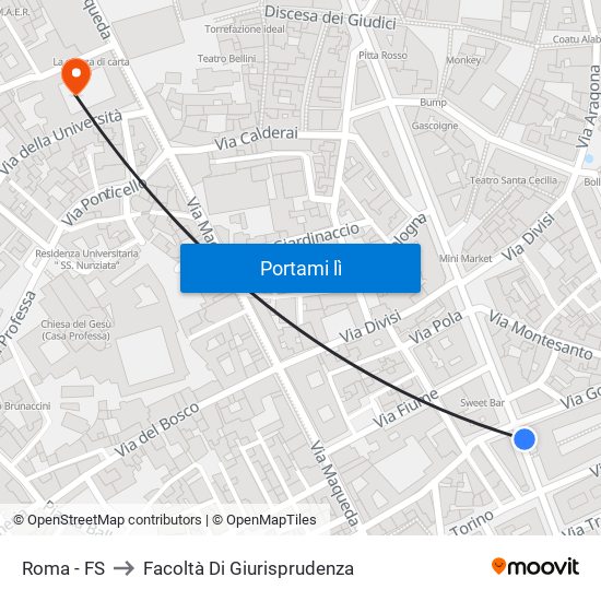 Roma - FS to Facoltà Di Giurisprudenza map