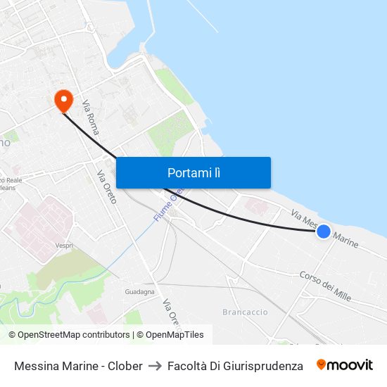 Messina Marine - Clober to Facoltà Di Giurisprudenza map