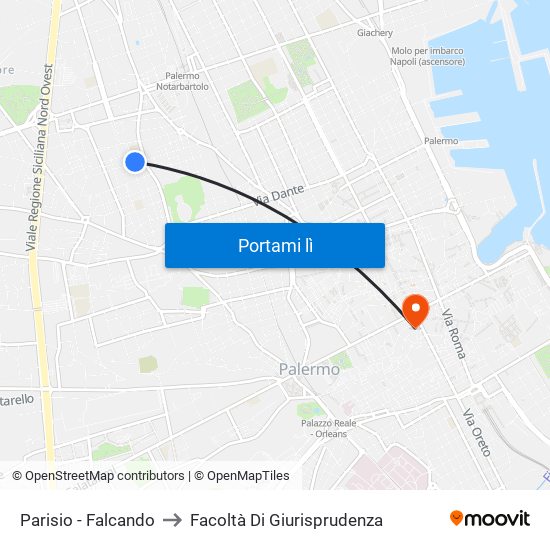 Parisio - Falcando to Facoltà Di Giurisprudenza map