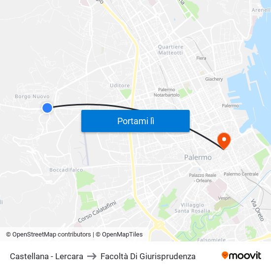 Castellana - Lercara to Facoltà Di Giurisprudenza map