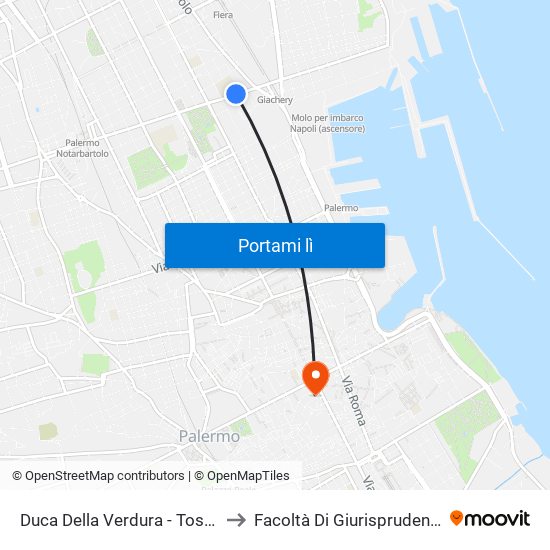 Duca Della Verdura - Toselli to Facoltà Di Giurisprudenza map
