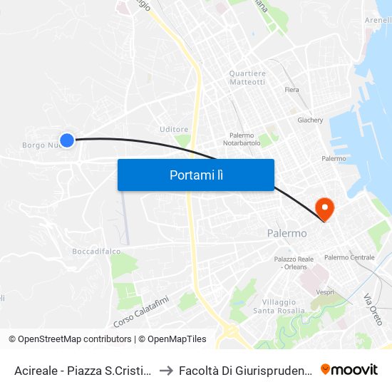 Acireale - Piazza S.Cristina to Facoltà Di Giurisprudenza map