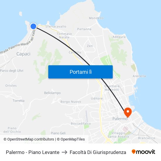 Palermo - Piano Levante to Facoltà Di Giurisprudenza map