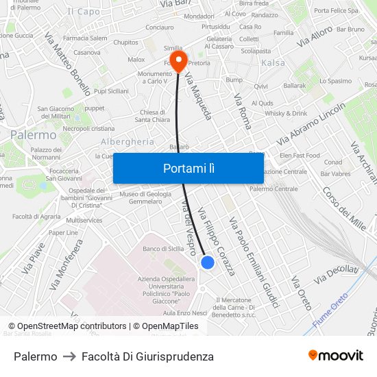 Palermo to Facoltà Di Giurisprudenza map