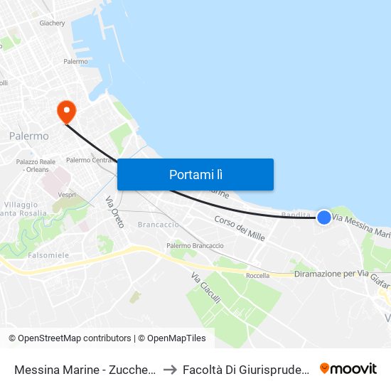 Messina Marine - Zucchetto to Facoltà Di Giurisprudenza map