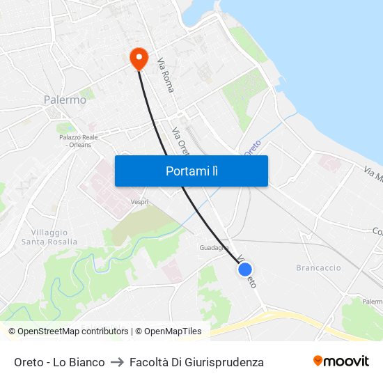 Oreto - Lo Bianco to Facoltà Di Giurisprudenza map