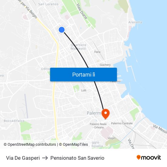 Via De Gasperi to Pensionato San Saverio map