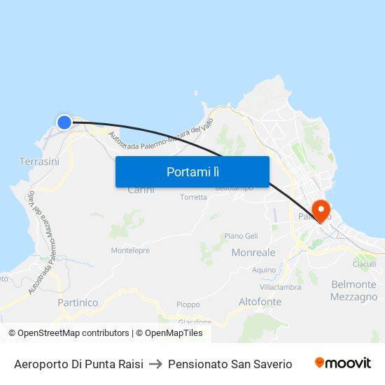 Aeroporto Di Punta Raisi to Pensionato San Saverio map