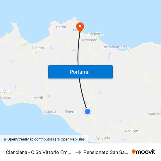 Cianciana - C.So Vittorio Emanuele to Pensionato San Saverio map