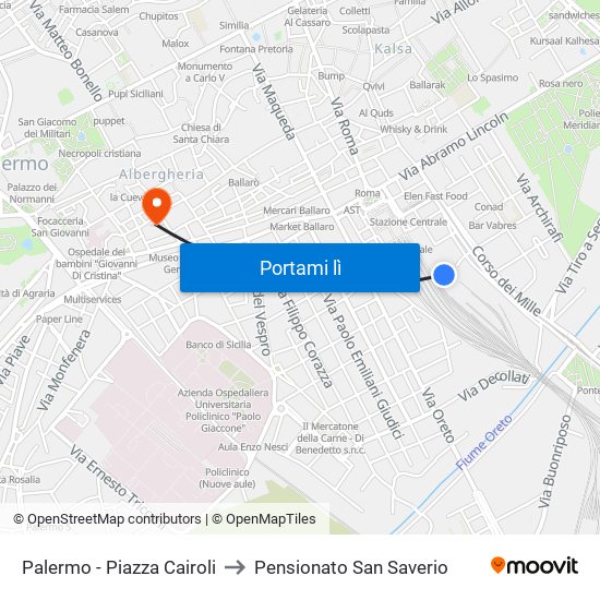 Palermo - Piazza Cairoli to Pensionato San Saverio map