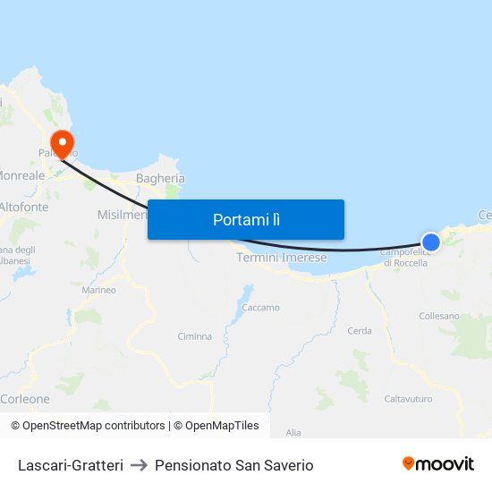 Lascari-Gratteri to Pensionato San Saverio map