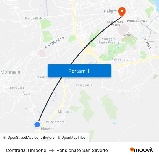 Contrada Timpone to Pensionato San Saverio map
