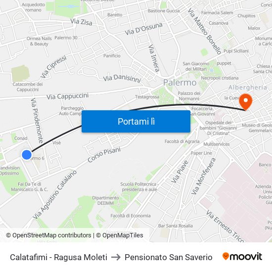 Calatafimi - Ragusa Moleti to Pensionato San Saverio map