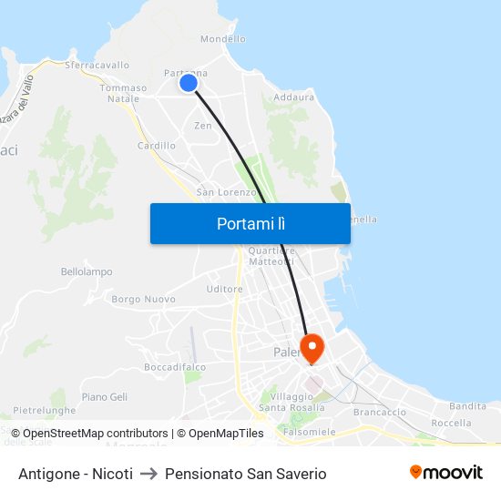 Antigone - Nicoti to Pensionato San Saverio map