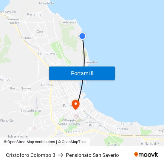 Cristoforo Colombo 3 to Pensionato San Saverio map