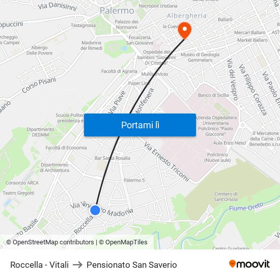 Roccella - Vitali to Pensionato San Saverio map