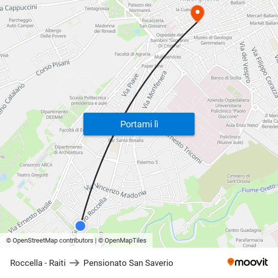 Roccella - Raiti to Pensionato San Saverio map