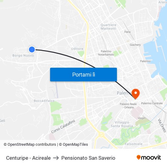 Centuripe - Acireale to Pensionato San Saverio map