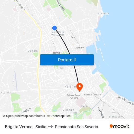 Brigata Verona - Sicilia to Pensionato San Saverio map