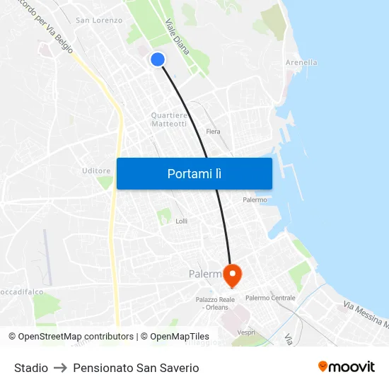 Stadio to Pensionato San Saverio map