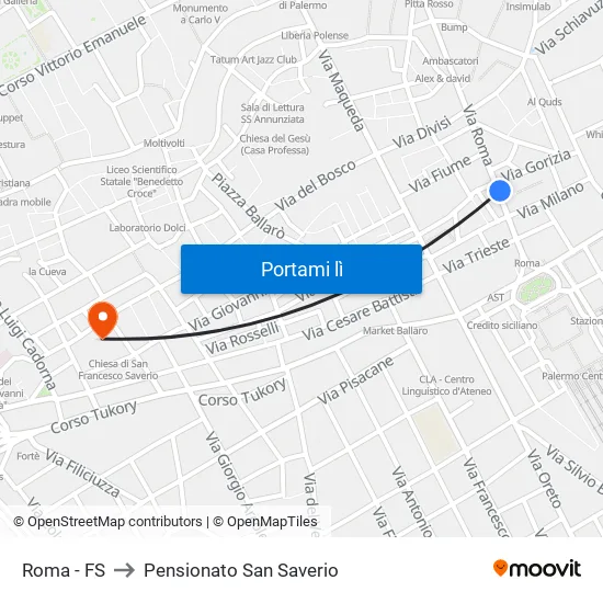 Roma FS to Pensionato San Saverio map