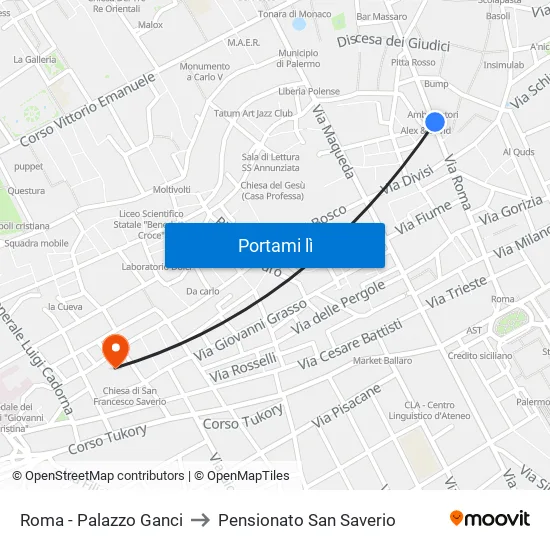 Roma Palazzo Ganci to Pensionato San Saverio map