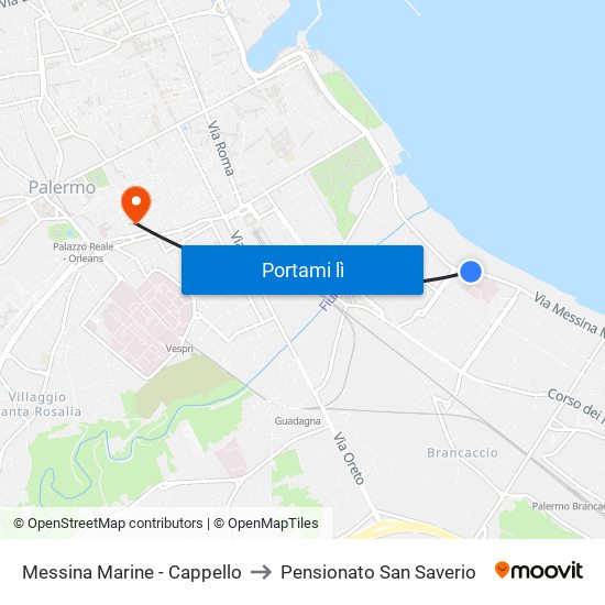 Messina Marine - Cappello to Pensionato San Saverio map