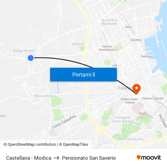 Castellana - Modica to Pensionato San Saverio map