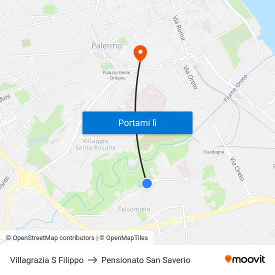 Villagrazia S Filippo to Pensionato San Saverio map