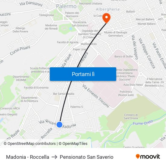 Madonia - Roccella to Pensionato San Saverio map