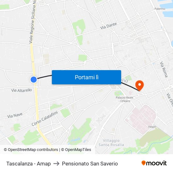 Tascalanza - Amap to Pensionato San Saverio map