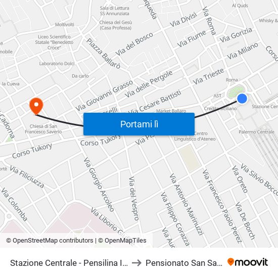 Stazione Centrale - Pensilina Interna to Pensionato San Saverio map