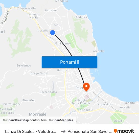 Lanza Di Scalea - Velodromo to Pensionato San Saverio map