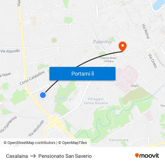 Casalaina to Pensionato San Saverio map