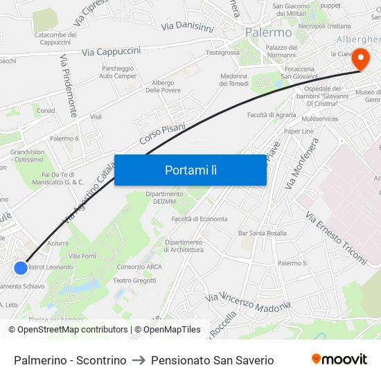 Palmerino - Scontrino to Pensionato San Saverio map